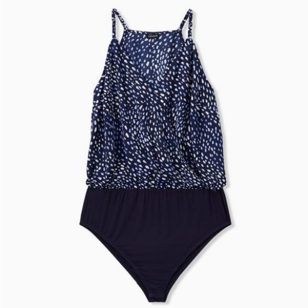 Torrid Satin Surplice Blue Dot Bodysuit